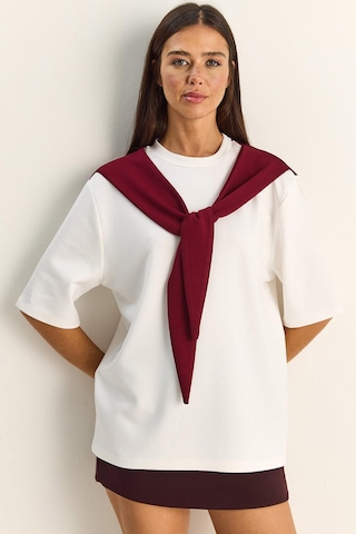 Shade Kadın Şal Detaylı Oversize Basic T-shirt 1094 60286118 - Beyaz-bordo Çok Renkli