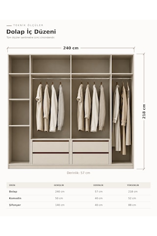 Free Home Bohem Sahra Kum Beji Mdf Gardırop Elbise Dolabı 240x218x57 Kumbeji