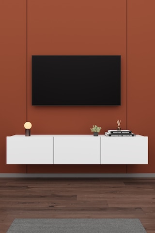 Asra Trend Tv Ünitesi Tv Sehpası T-27 %100 MDF Duvara Monte Askılı Ünite Beyaz
