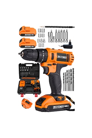 Steiner 56 V 5 Ah Çift Akülü Bakır Sargılı Darbeli Vidalama Matkap + 24 Parça Set Turuncu
