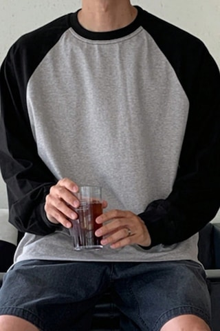Tarz Cool Erkek Reglan Kol Uzun Kollu Basic Tişört Süprem %100 Cotton Bisiklet Yaka Rahat Kalıp Siyah
