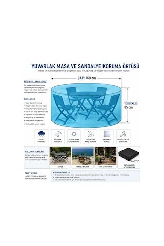 230 X 90 Yuvarlak Bahçe Masa Sandalye Takımı Koruma Örtüsü Siyah Su Geçirmez Büzgülü Dış Mekan Mobilya Kılıfı Siyah