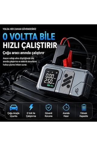 Ally 4 İn1 Jump Starter Lastik Sisirme Pompası Ve Powerbank Özellikli Starter Akü Takviye Seti