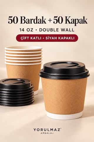Double Wall Kapaklı Karton Bardak 14 Oz 50 Adet Çift Katmanlı Büyük Boy Sıcak İçecek Bardak Renkli