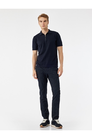 Koton Viskon Regular Fit Polo Yaka Yarım Fermuarlı Kısa Kollu Triko Tişört Lacivert 6wam70011ht Lacivert