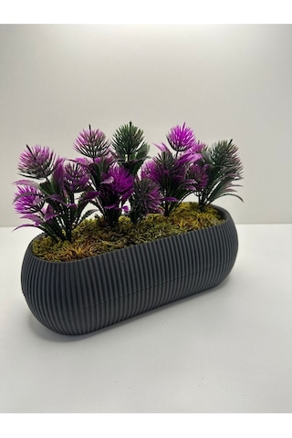 Uzun Gri Saksıda Yapay Çiçek Yeşil Iğneli Çam Demeti Dekoratif Mutfak Banyo Masa Çiçeği 21x9x7 Cm - Fuşya