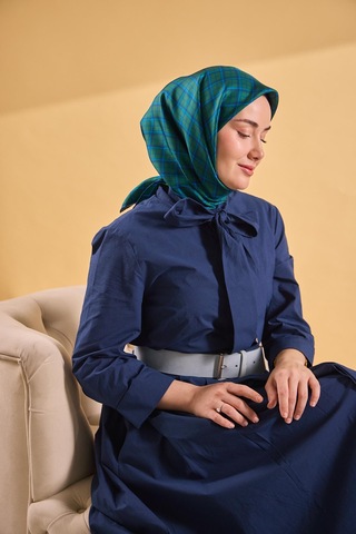 Silk Home Twill İpek Eşarp Ekose Yeşil Çok Renkli