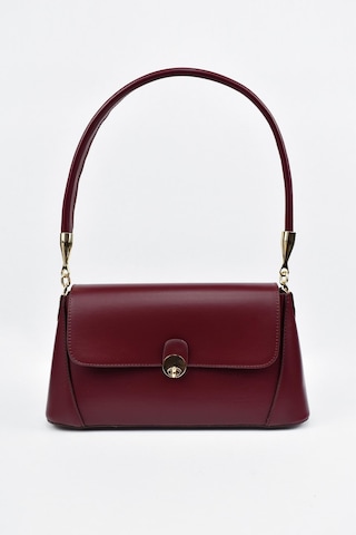 Kadın Deri Kilit Detaylı El Ve Omuz Çantası - Bordo Bordo