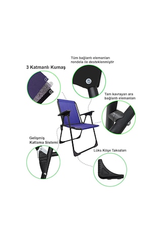 Exent Lüx Katlanır Kamp Piknik Plaj Sandalyesi, Çift Dikişli 120 Kg Taşıma Kapasiteli -lacivert Çok Renkli