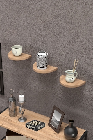 Duvar Rafı Dekoratif 3 Adet Çiçeklik Oval Ceviz