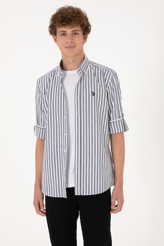 U.S. Polo Assn. Erkek Lacivert Çizgili Beyaz Gömlek 50306327-VR033