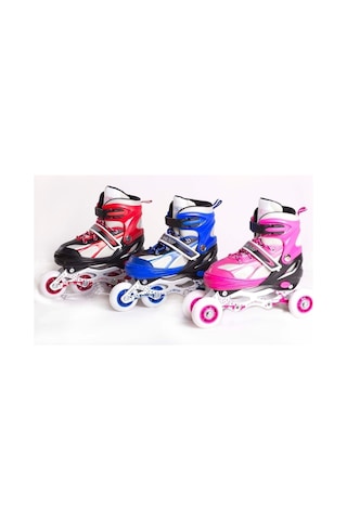 Çocuk Pateni 1. Seri 2+2 Ayarlanabilir Ön Tekerleği Işıklı Metal Alıştırma Pateni Freeride / Street Pembe
