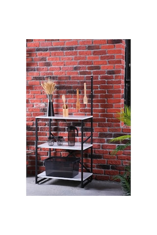 Pimango Çok Amaçlı Mutfak Bankosu ve Rafı Beyaz - Siyah