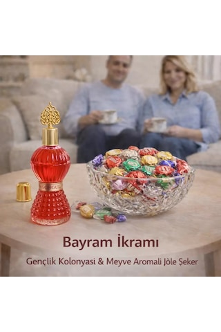 Songül Gençlik Kolonyası Ve 1 Kg Şölen Bayram Şekeri Paketi Karışık Sert Ve Meyve Aromalı Jöle Şeker Misafir İkram Seti