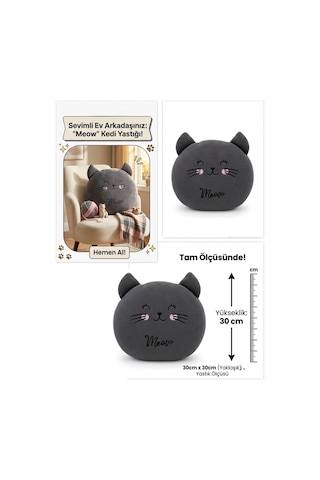 30 Cm Gri Kedi Peluş Yastık Sevimli Kedi Tasarımlı Yumuşak Peluş Oyuncak Miyav Peluş Kedi Oyuncak
