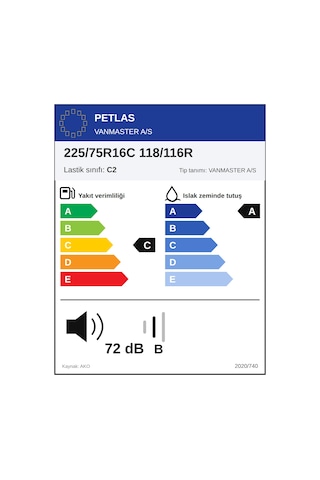 Petlas 225/75 R16C 118/116R Vanmaster A/S Dört Mevsim Lastiği 2026