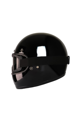 Motoanl Motosiklet Retro Harley Cafe Racer Vespa Modüler Ve Anti Uv Gözlüklü Kapalı Kask Siyah