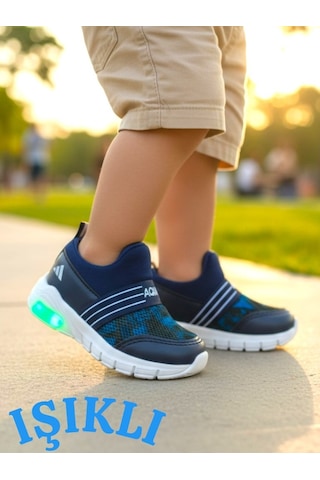 Ellaboni Kız / Erkek Çocuk Yumuşak Işıklı Spor Ayakkabı Nefes Alabilen Hafif Aqua Sneaker Lacivert