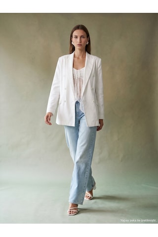 Dilvin 60815 Lyocell Karışımlı Blazer Ceket-beyaz