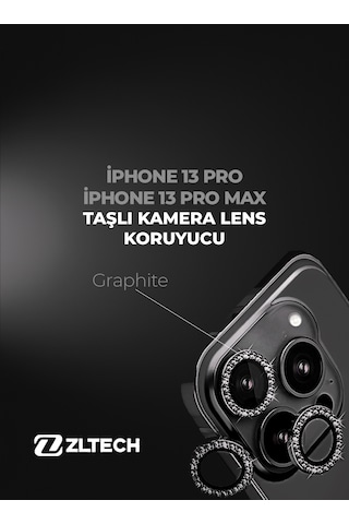 İphone 13pro/13promax Uyumlu Taşlı Kamera Lens Koruyucu Graphite