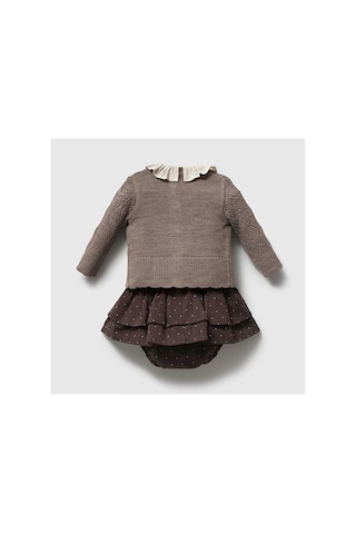 Ministok Charlotte Carousel Nakışlı Triko Hırka, Blüz, Şortlu 3'lü Kız Beb Kahverengi