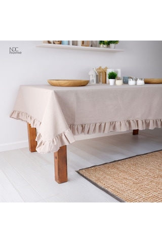 Dnc Home Tekstil Bej Keten Fırfırlı Masa Örtüsü Bej