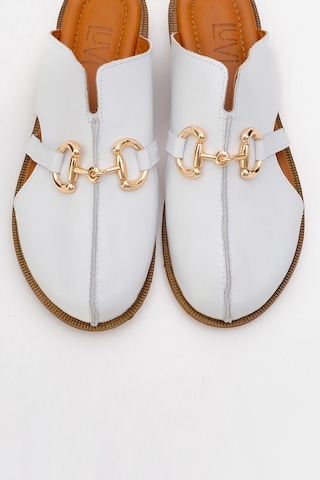 Luvishoes Luvi Shoes Favor Beyaz Cilt Hakiki Deri Tokalı Önü Kapalı Kadın Terlik Beyaz
