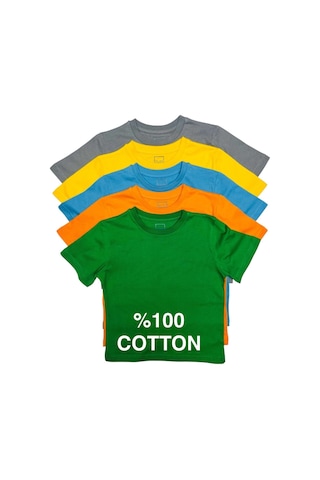 Çocuk Basic T-shirt Kız Erkek Unisex %100 Pamuk 5'li Paket Ek-4