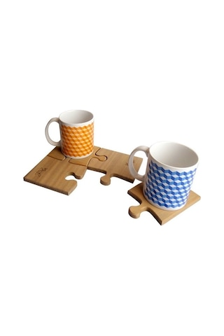 Puzzle Mat Bardak Altı Ve Kupa Set Ahşap
