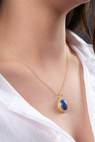 Ssilhoutte Doğaltaş Lapis Lazuli Doğal Taş Kadın 925 Ayar Gümüş Üzeri 14k Gerçek Altın Kaplama Kolye