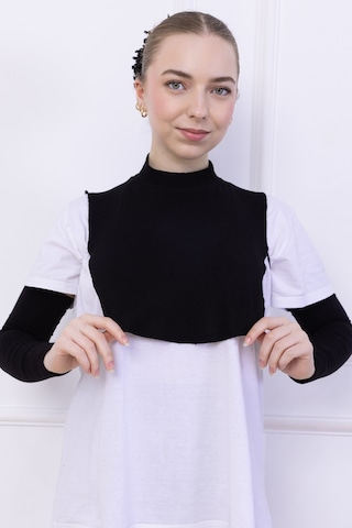 Boyunluk Ve Kolluk Seti Siyah - Balıkçı Yakalı Kadın Tesettür Penye Yarım Body Namaz Kolluğu Hijab Siyah