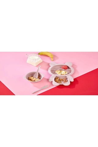Lüx 4 Parça Mama Tabağı Ve Çatal Kaşık Kase Seti 3 Bölmeli