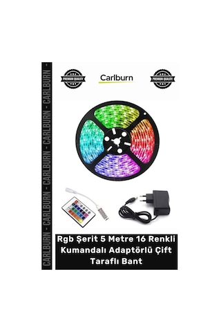 Özel Üretim İç Dış Mekan Silikonlu Rgb Şerit 5 Metre 16 Renkli Kumandalı Adaptörlü Çift Taraflı Bant