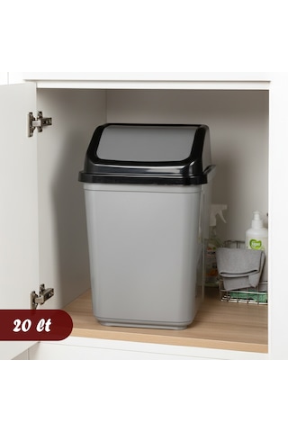 Porsima 0099 Kapaklı Gri-siyah Çöp Kutusu - Favori Banyo Ve Mutfak Çöp Kovası 20lt Gri