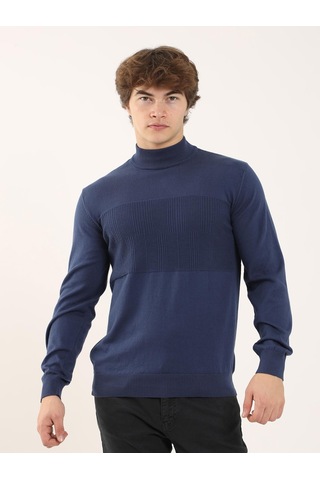 Dufy İndigo Erkek Regular Fit Dik Yaka Triko - 90634 İndigo