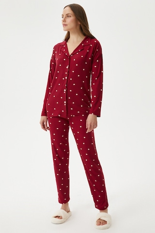 Ritnice Kadın Sweety Extra Soft Bordo Kalpli Pijama Takımı Bordo