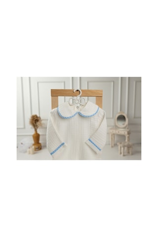 Tlyhometextiles 4 Lü Müslin Hastane Çıkışı Seti Mavi Puantiyeli %100 Pamuk, 0-3 Ay