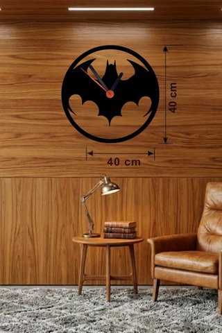 Batman Yarasa Logolu Ahşap Duvar Saati - 40x40 Cm Dekoratif Dc Temalı Diğer