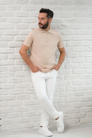 San&fa Slimfit Fermuar Kapamalı Rayon Kumaş Likralı Polo Yaka T-shirt Açık Kahverengi