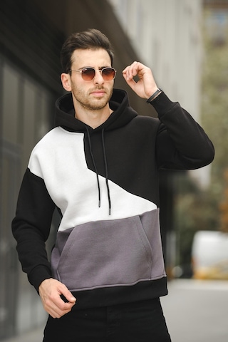 Placide Üç İplik Pamuklu Parçalı Kapüşonlu Erkek Sweatshirt 001