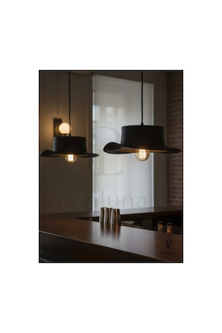 Şapka Serisi Tekli Sarkıt Avize Modern Retro Siyah Cafe Mutfak Yemek Masası Aydınlatma Cata Led Ampul Hediye Siyah