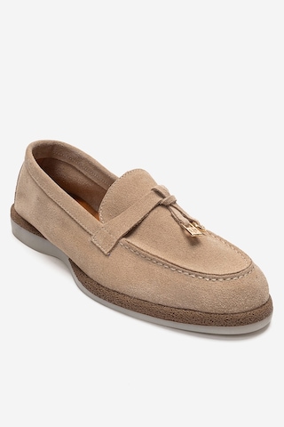 Luvishoes Ilvena Bej Süet Hakiki Deri Kadın Loafer Ayakkabı