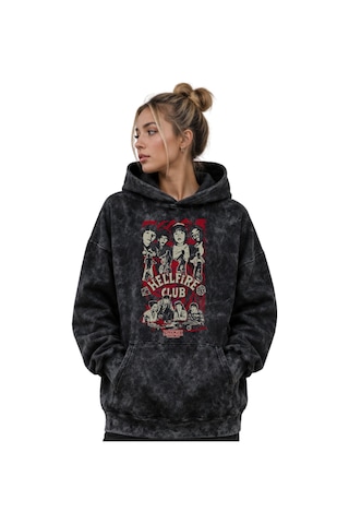 Sevbano Stranger Things Dizi Baskılı Unisex Oversize Premium Yıkamalı Hoo Siyah