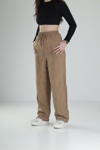 Cocopelli Aerobin Keten Kumas Kahve Baggy Pantolon Coc2510 Kahverengi