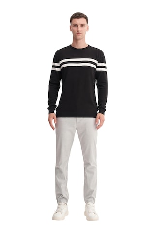 Cazador Slim Fit Viskon Kumaş Basic İki Çizgili Bisiklet Yaka Kazak Siyah