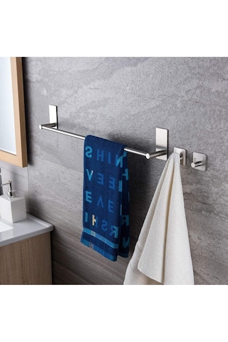 Zift Unique Paslanmaz Çelik Havluluk & 2 Adet Bornoz Askısı - 45cm Havluluk,havlu Askısı Takım,düzenleyici Askı Diğer