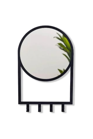 Metal Askılı Dekoratif Duvar Aynası Siyah