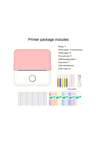 Motion003 Pembe B Taşınabilir Kablosuz Mini Termal Yazıcı Mürekkepsiz Etiket Yapıcı Usb