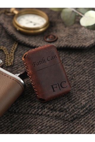 Vagave Kahve Renk Hakiki Deri Kılıflı Zippo Benzinli Çakmak