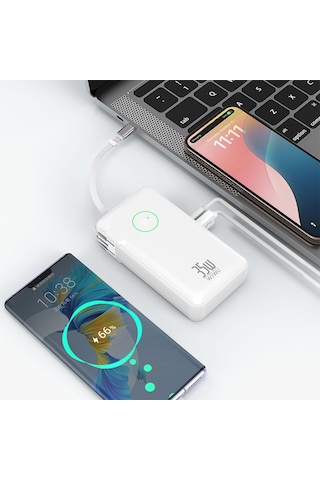 Wiwu Wi-p049 Noble Serisi Type-c Kablolu Dijital Led Göstergeli Powerbank Pd 35w 10000mah Beyaz